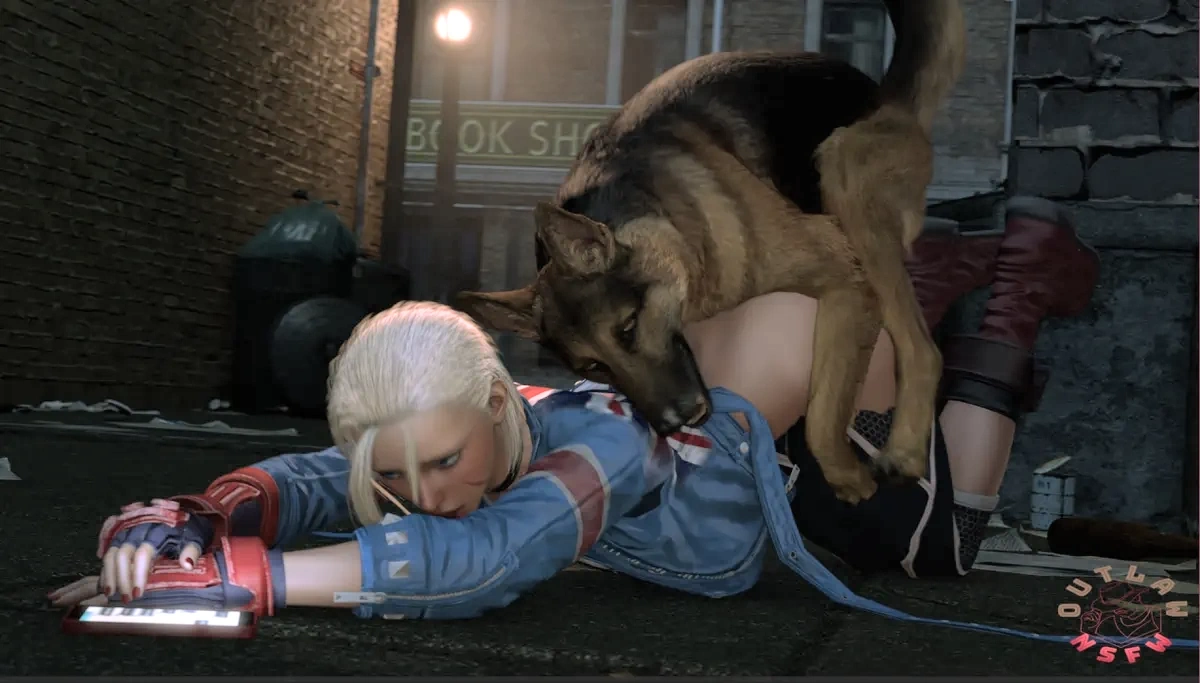 Cammy trying to befriend a dog by TotallyNotOutlaw.webp