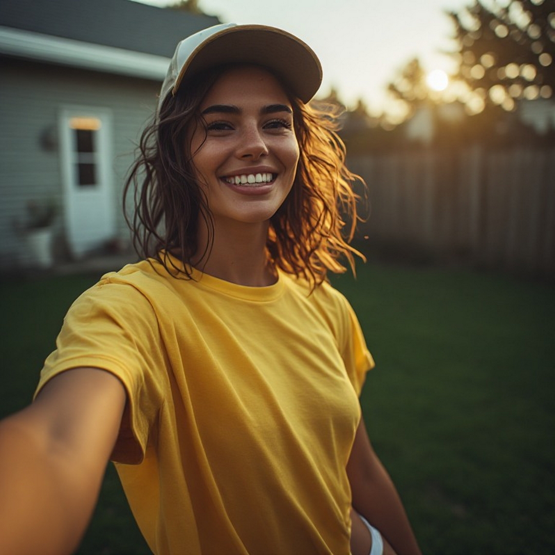 girl taking selfie in back yard.jpg