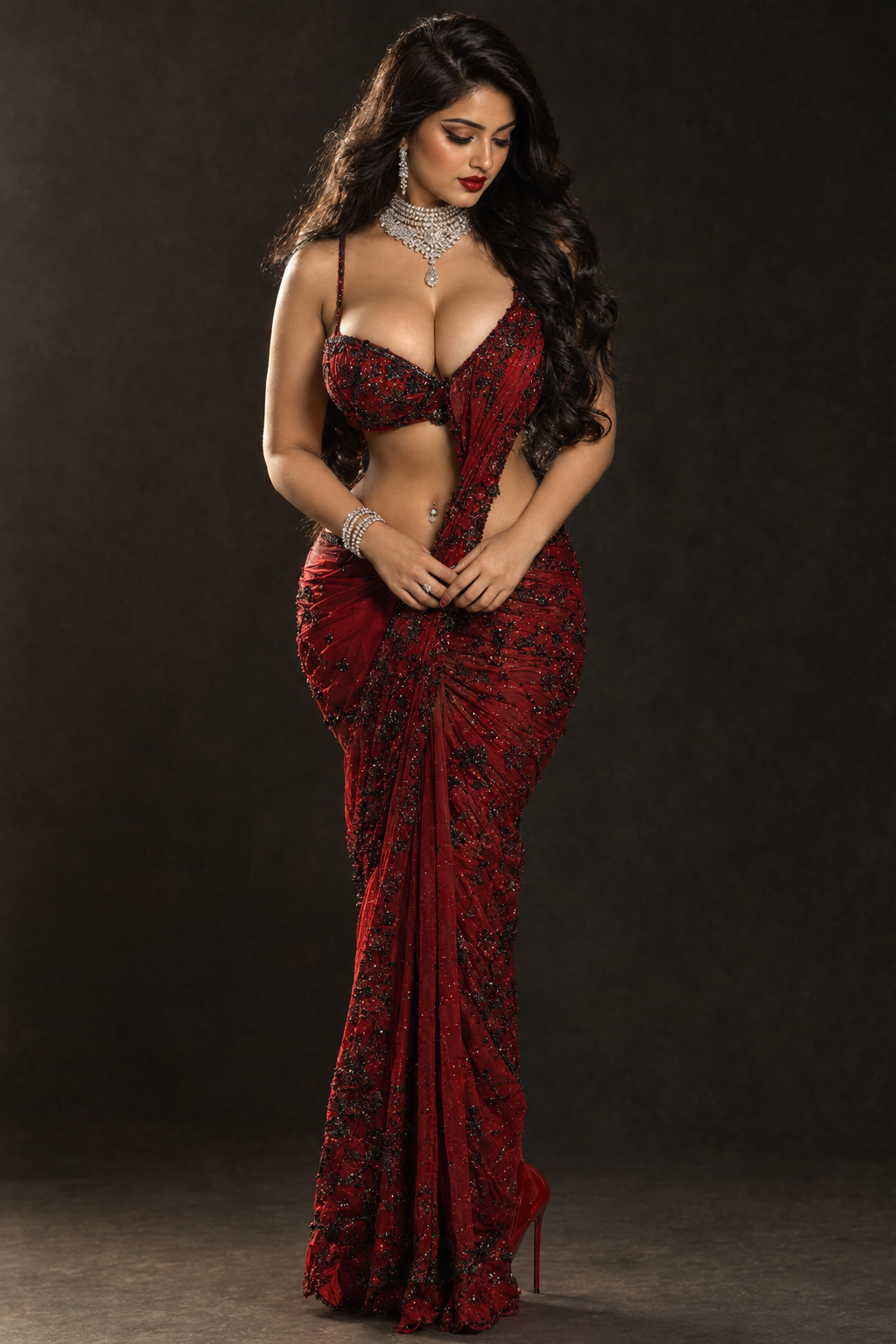 Glamorous Red and Black Saree Portrait.png