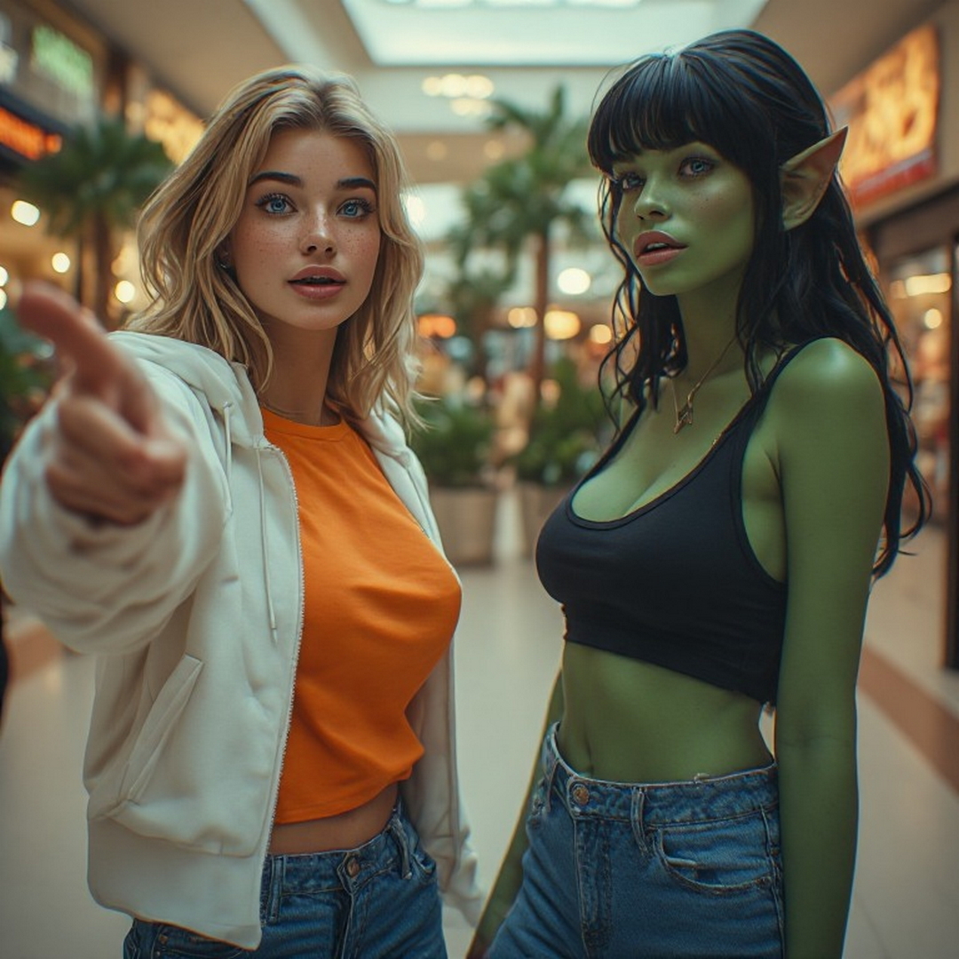 goblin & friend at shopping mall.jpg