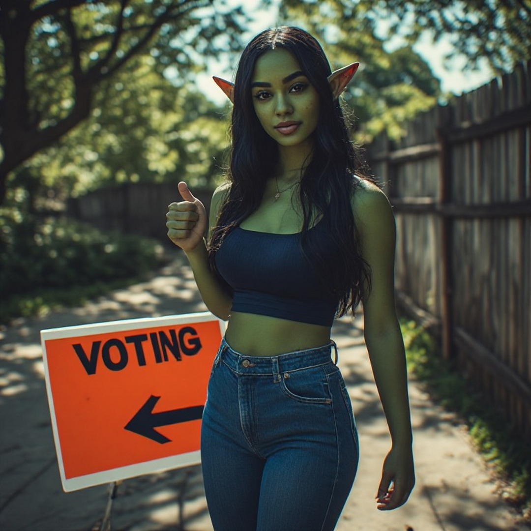 goblin standing beside voting sign.jpg
