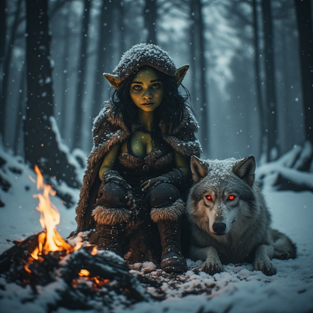 goblin with wolf in forest.jpg