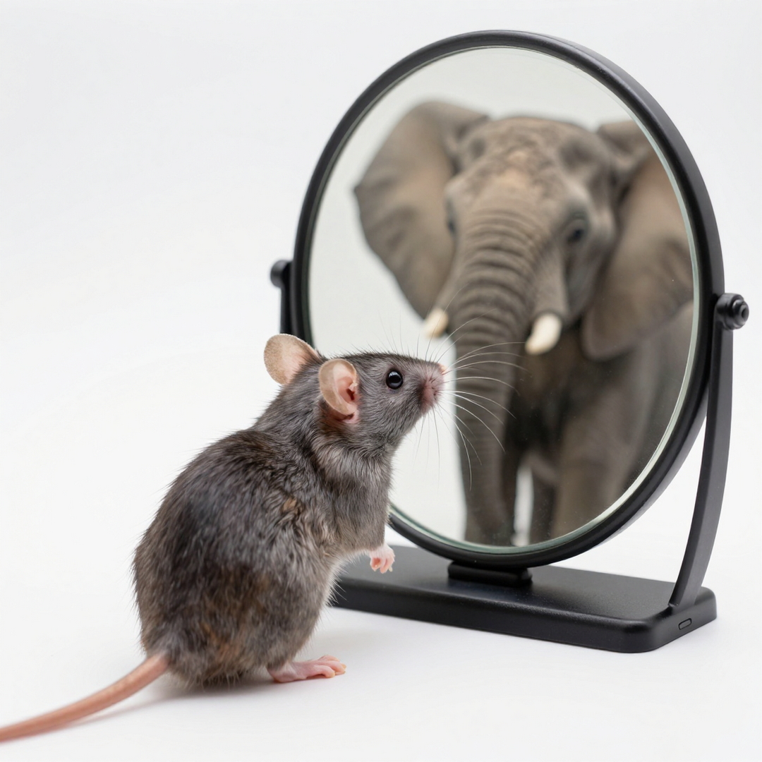 mouse looking at reflection of elephant.jpg