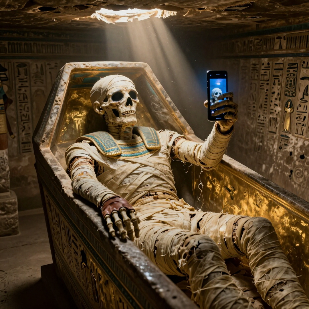 mummy taking selfie in tomb.jpg