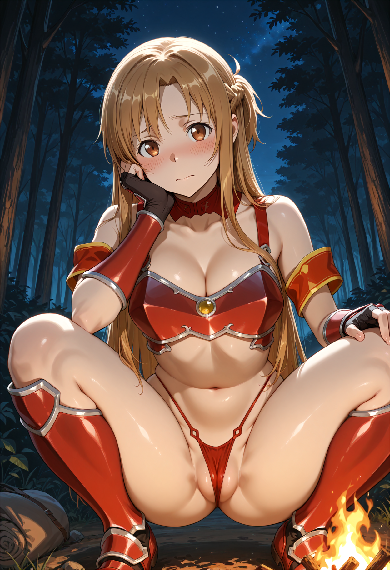 (sword art online) yuuki asuna - bikini armor - campfire - squat peace_00603.png
