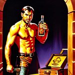 02867-1000-lamia guarding a treasure chest, indiana jones holding bottle of whiskey facing lam...jpg 02867-1000-lamia guarding a treasure chest, indiana jones holding bottle of whiskey facing lam...jpg
