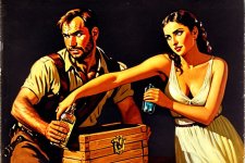 02869-1000-lamia guarding a treasure chest, indiana jones holding bottle of whiskey facing lam...jpg 02869-1000-lamia guarding a treasure chest, indiana jones holding bottle of whiskey facing lam...jpg