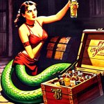 02851-101-lamia guarding a treasure chest, indiana jones holding bottle of whiskey facing lami...jpg 02851-101-lamia guarding a treasure chest, indiana jones holding bottle of whiskey facing lami...jpg