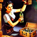 02854-104-lamia guarding a treasure chest, indiana jones holding bottle of whiskey facing lami...jpg 02854-104-lamia guarding a treasure chest, indiana jones holding bottle of whiskey facing lami...jpg