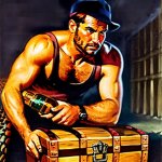 02860-110-lamia guarding a treasure chest, indiana jones holding bottle of whiskey facing lami...jpg 02860-110-lamia guarding a treasure chest, indiana jones holding bottle of whiskey facing lami...jpg