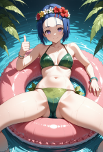 (to love-ru) sairenji haruna - leaf bikini - shallow water - on innertube_00825.png