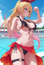 (nisekoi) kirisaki chitoge - bikini - pool - raised fist_00756.png