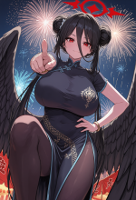 (blue archive) hasumi hanekawa - china dress - fireworks - pointing_00824.png