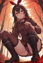 (genshin impact) amber - meiko outfit - forest - squat from below_00748.png