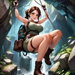 03952-219-Adult elf woman, Brown [long pony tail_long braided hair], large breasts, climbing ...webp