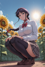(bleach) kurotsuchi nemu - school uniform - sunflower - squat from below_00748.png