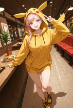 (fate) miyamoto musashi - pikachu - restaurant - peace sign_00644.png