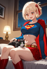 (lycoris recoil) nishikigi chisato - supergirl - bedroom - cat petting_00569.png
