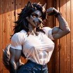 05821-102-Female Werewolf, muscular, sexy, posing, stretched shirt.jpg.webp 05821-102-Female Werewolf, muscular, sexy, posing, stretched shirt.jpg.webp