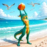 05702-104-Anthro Dragoness naked hands stretched overhead, tail, standing on the beach, ocean...webp 05702-104-Anthro Dragoness naked hands stretched overhead, tail, standing on the beach, ocean...webp