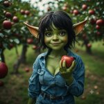goblin eating apple in orchard.jpg