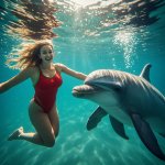girl swimming with dolphin, akaroa.jpg