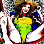 07878-1679962755-Girl sitting on hammock smiling, wearing a one-piece swimsuit, legs spread, ...webp