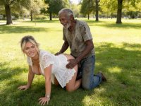 use the same background of a park for this scene pictures Use the black male in .jpeg