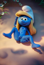 303_00056_851896583_lora_Smurfette_1_sm_tte_1girl_blue_skin_blonde_hair_white_hat_solo_lying_o...png